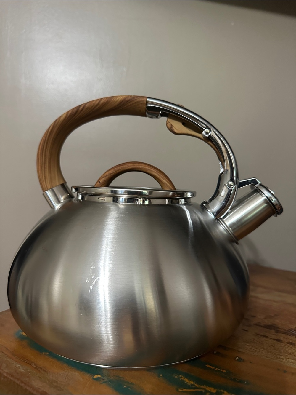 Brandani Stainless Steel Whistling Tea Kettle with Wood-Tone Handle